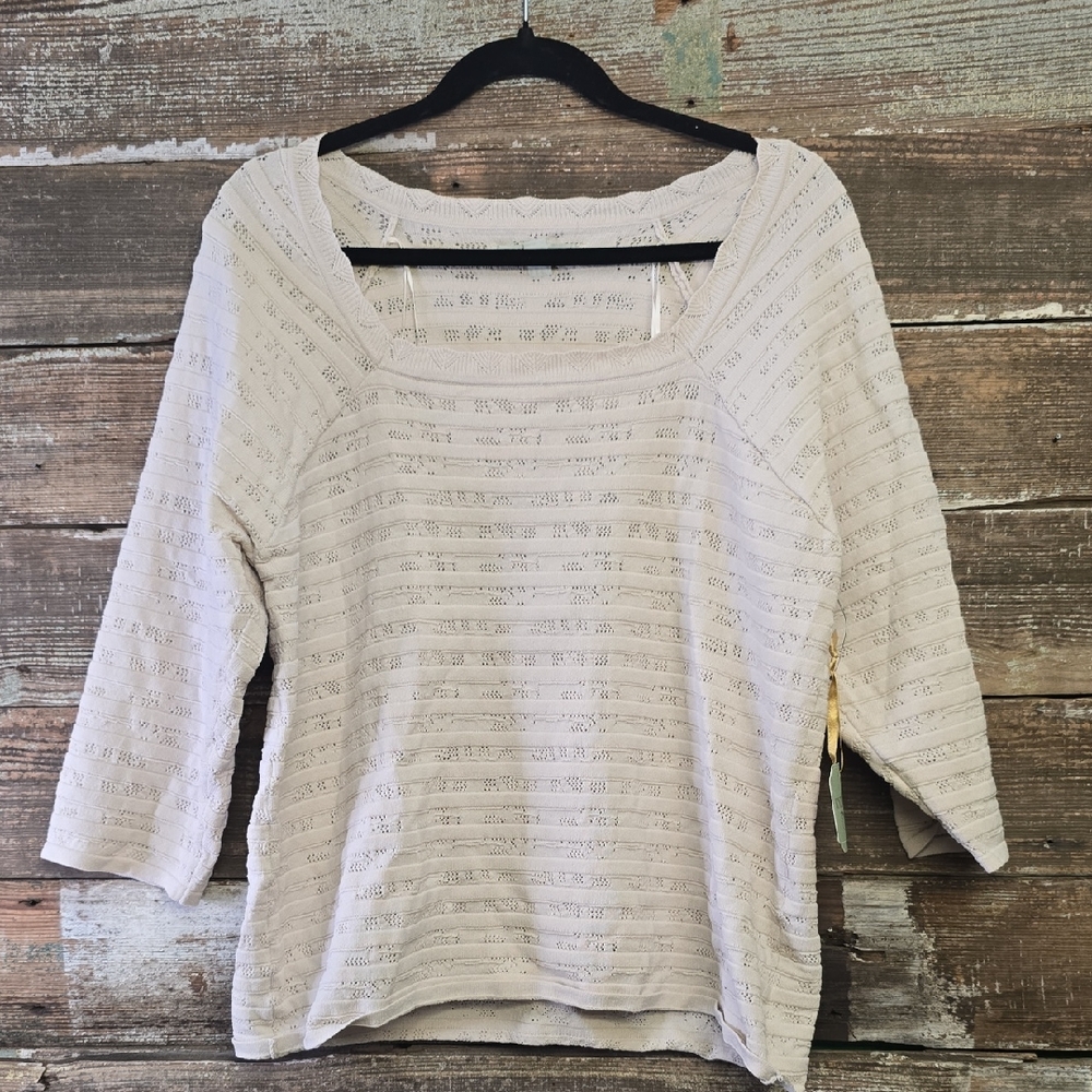 Light Cream Textured Scoop Neck Women's Blouse